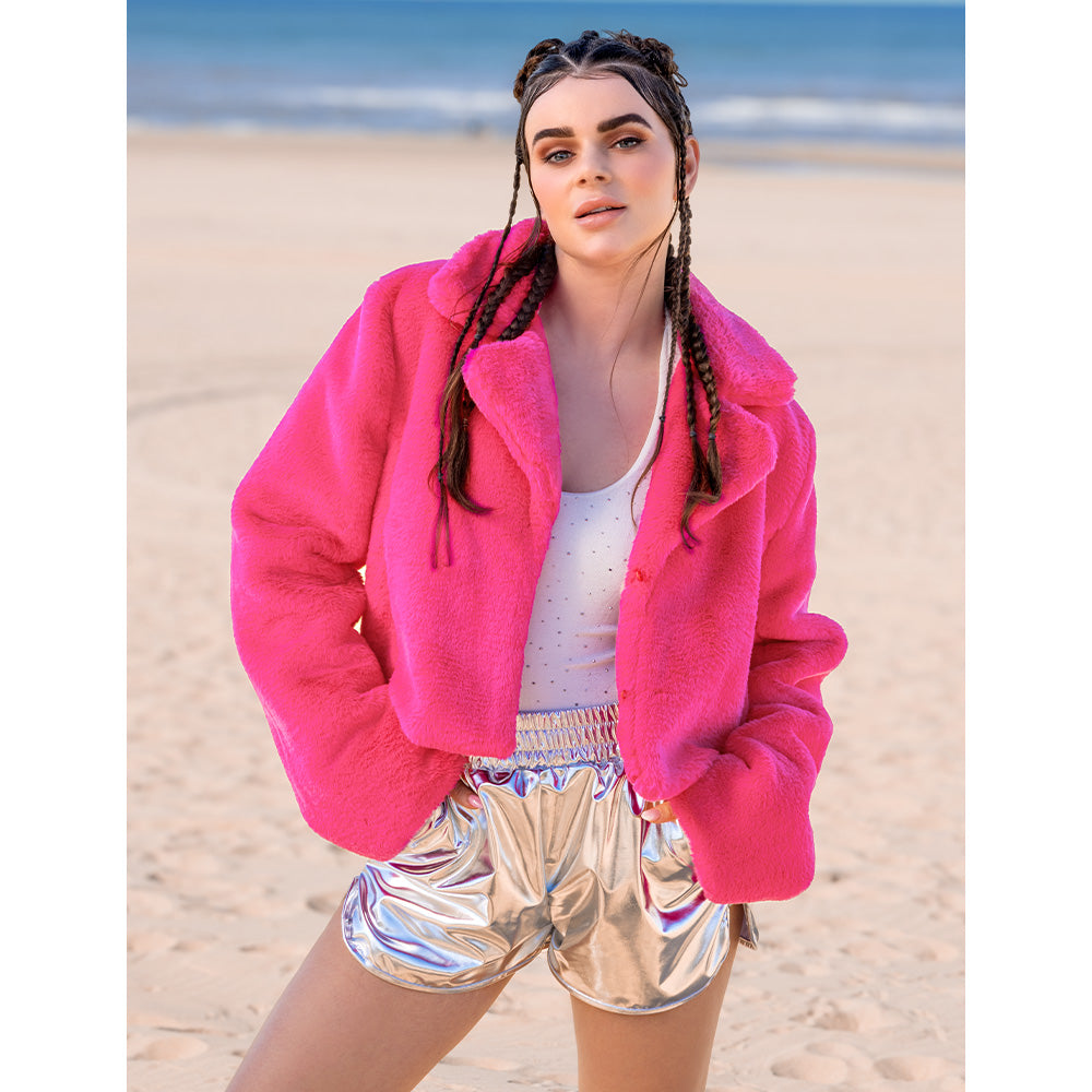 Veston Fluffy rave rose fluo